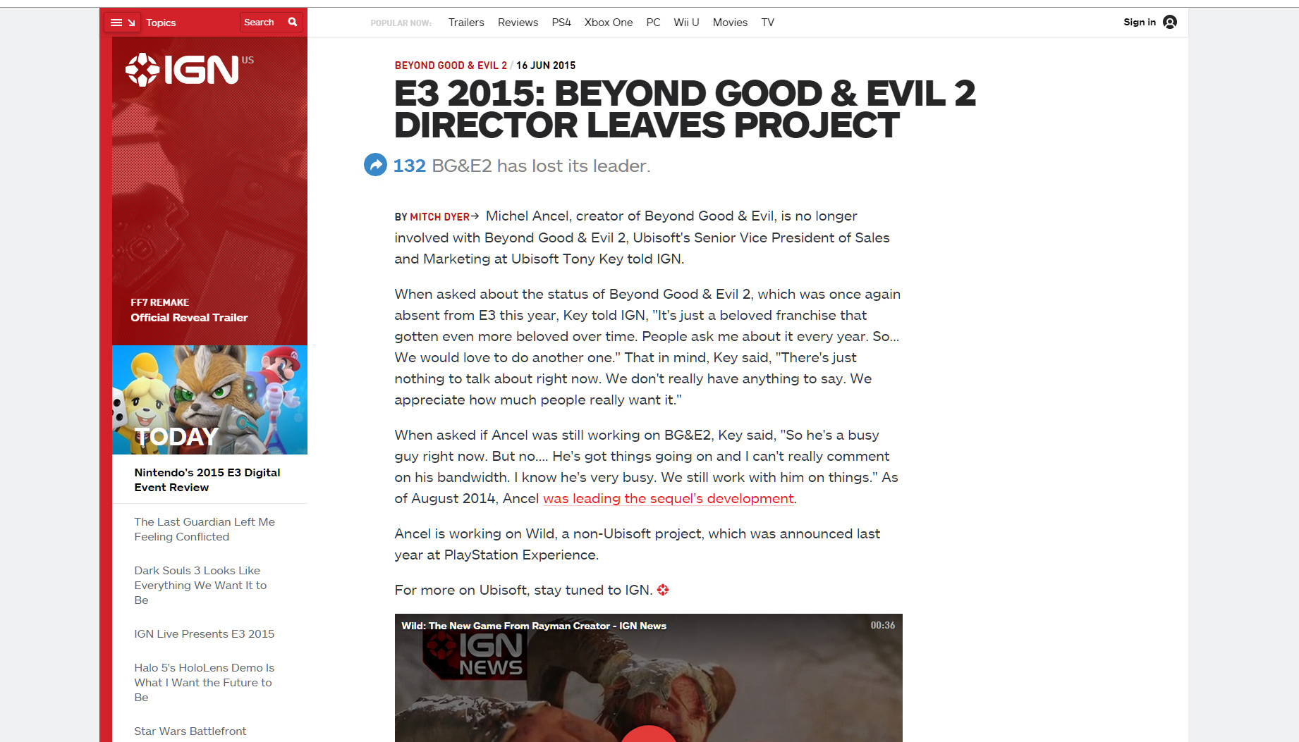 Article d'IGN sur le départ de Michel Ancel