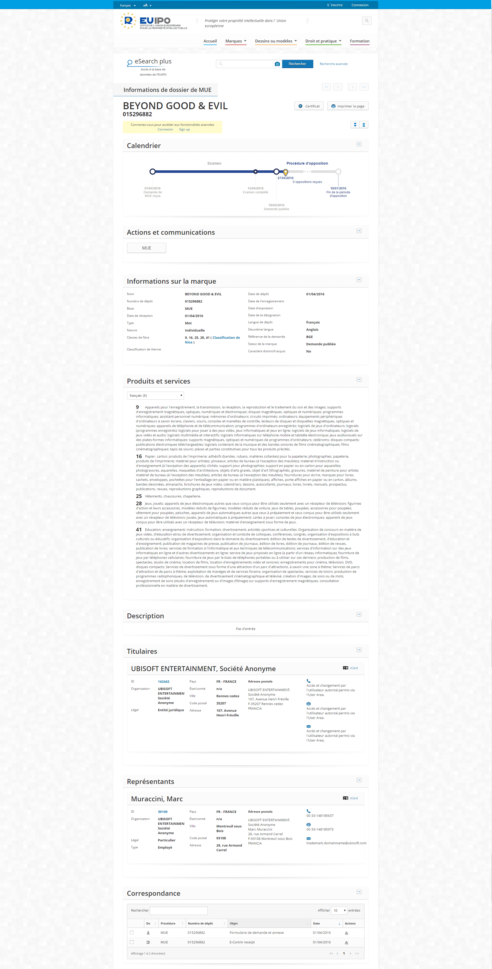 Dépôt de la marque Beyond Good & Evil