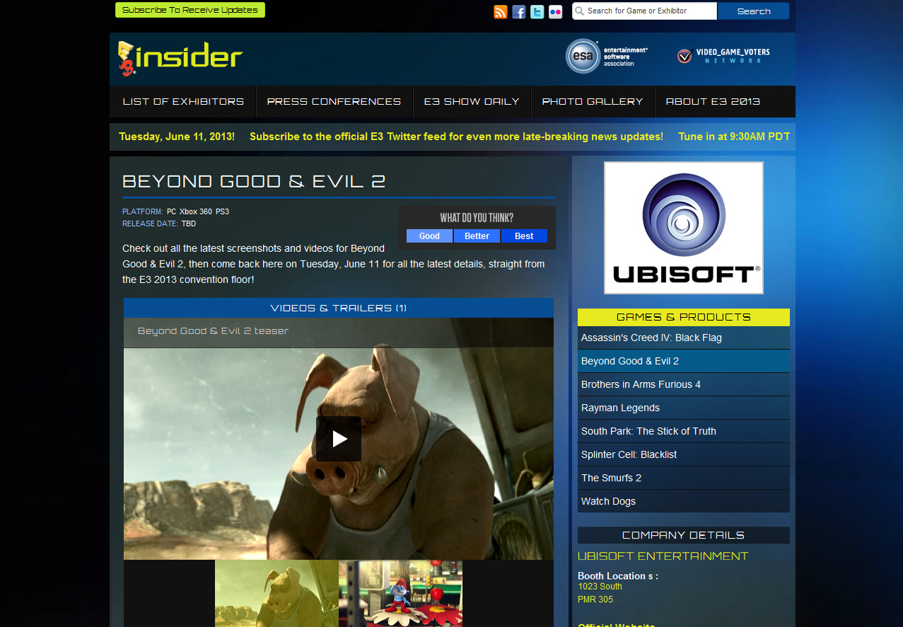 Beyond Good & Evil 2 sur le site officiel de l'E3