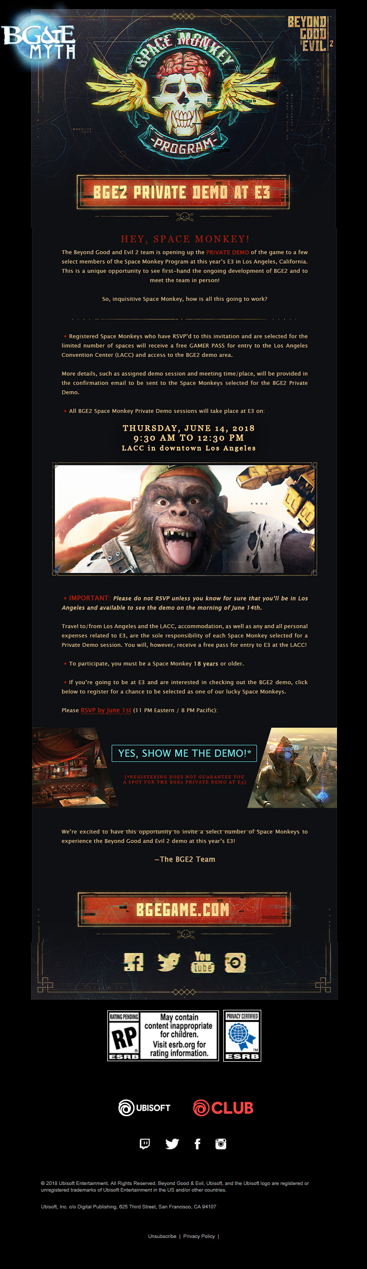 Invitation &agrave; une d&eacute;mo priv&eacute;e de Beyond Good &amp; Evil 2