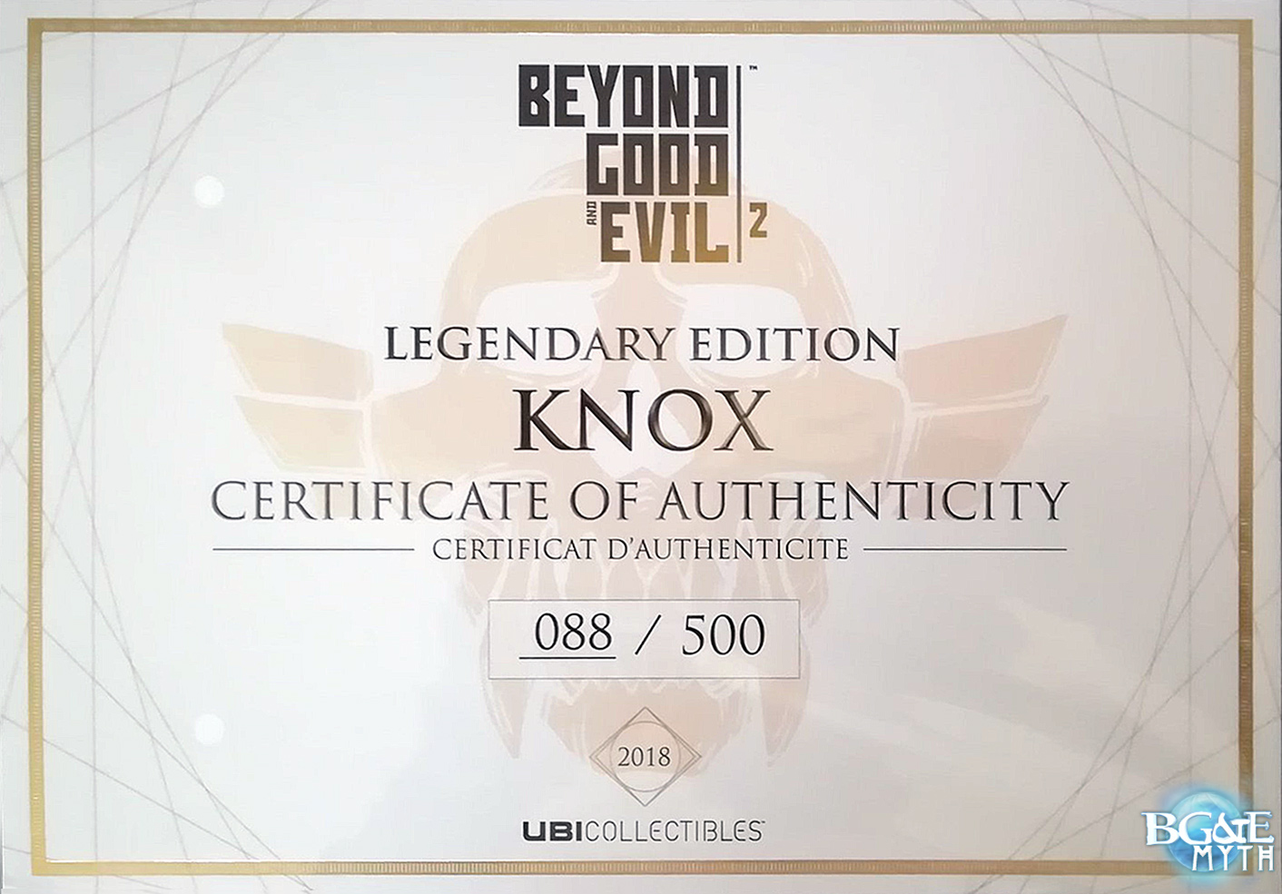 Certificat d'authenticité Legendary Edition Knox