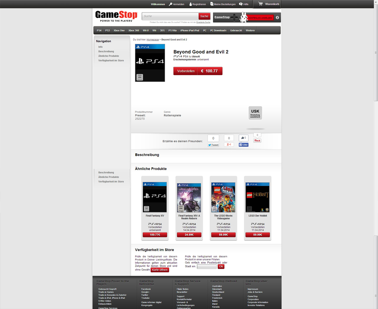 Fiche Gamestop de Beyond Good & Evil 2 PS4