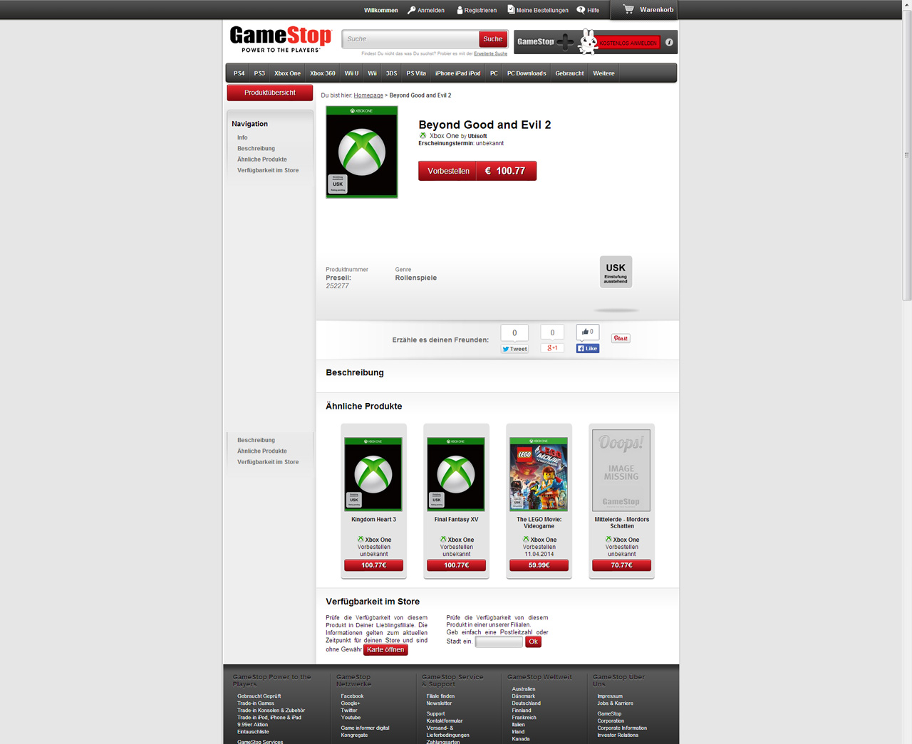 Fiche Gamestop de Beyond Good & Evil 2 Xbox One