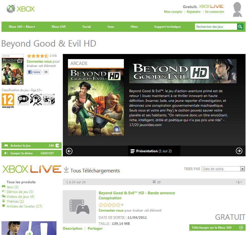 Beyond Good & Evil HD à seulement 240 points !