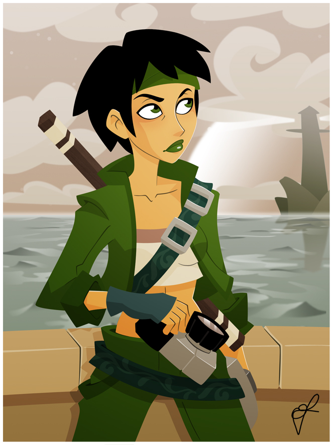 Jade pose devant le phare